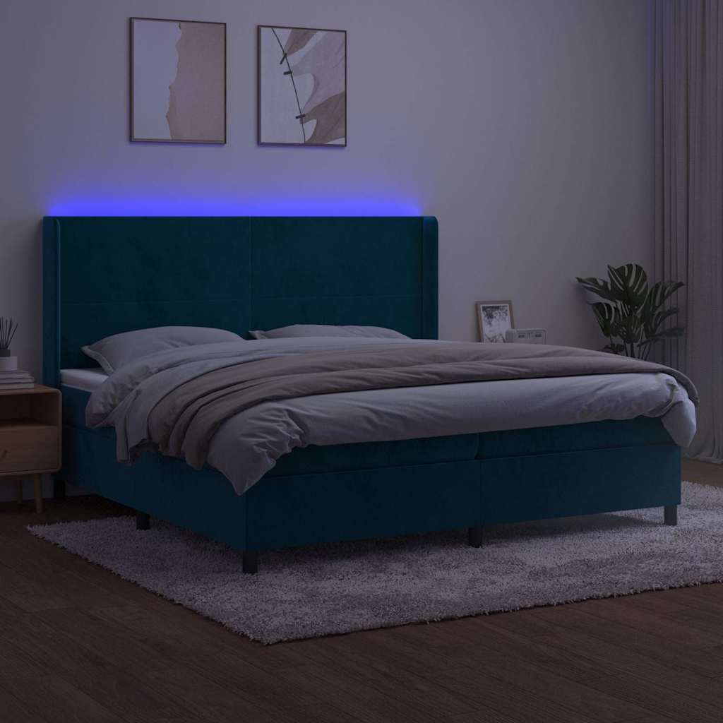 kontinentalseng med LED-lys 200x200 cm fløjl mørkeblå