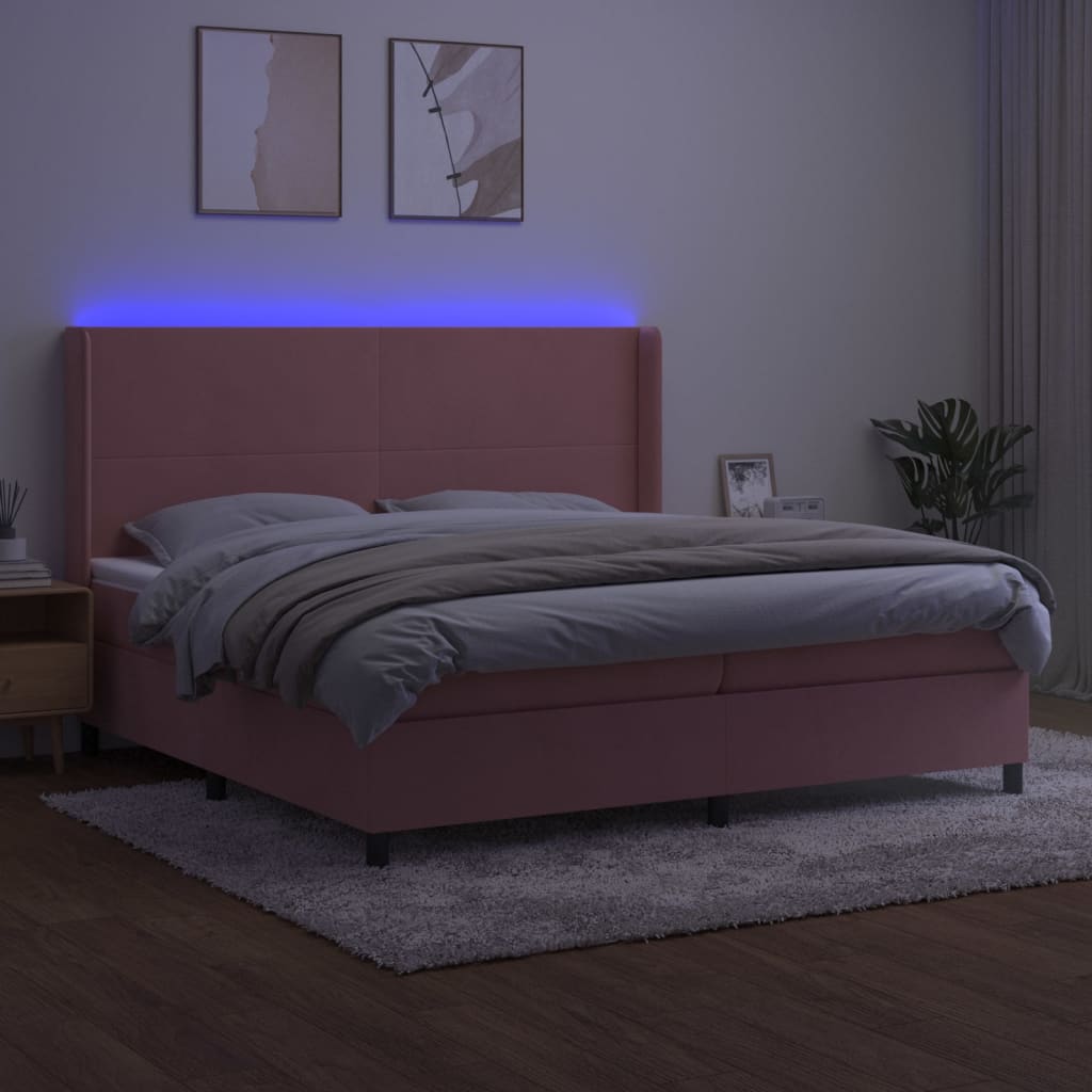 kontinentalseng med LED-lys 200x200 cm fløjl lyserød