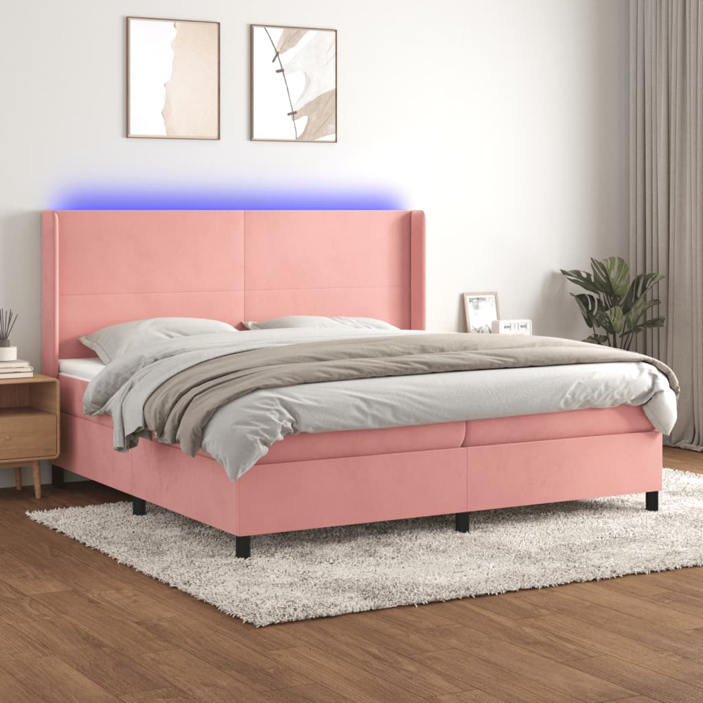 kontinentalseng med LED-lys 200x200 cm fløjl lyserød