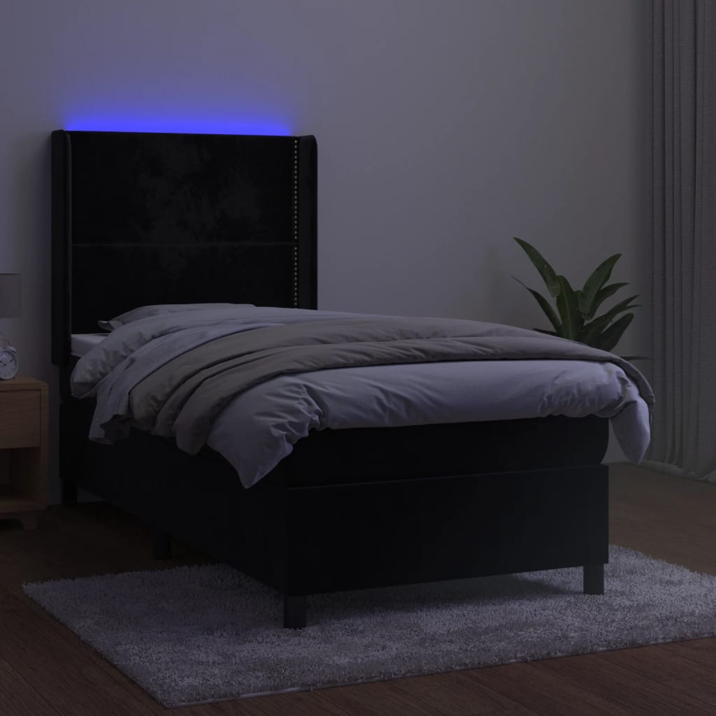 kontinentalseng med LED-lys 80x200 cm velour sort