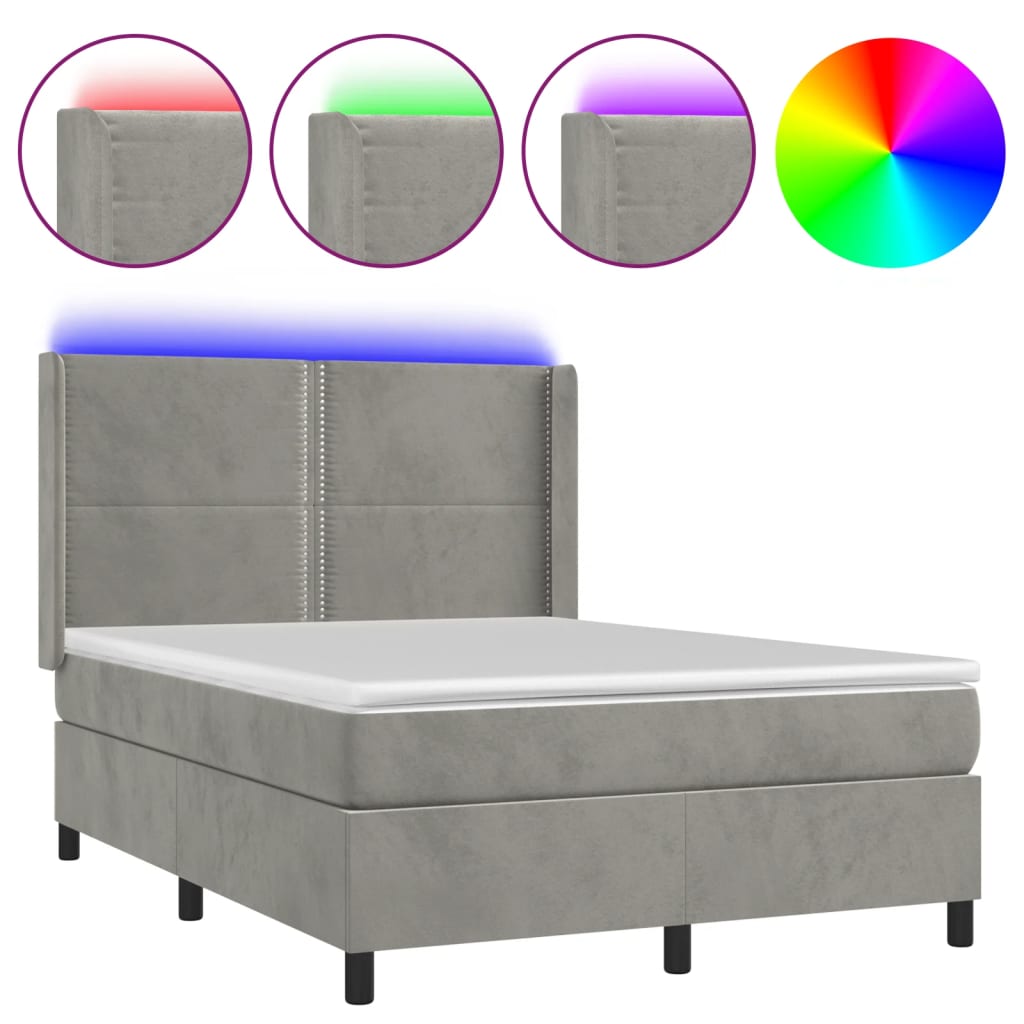 kontinentalseng med LED-lys 140x190 cm velour lysegrå