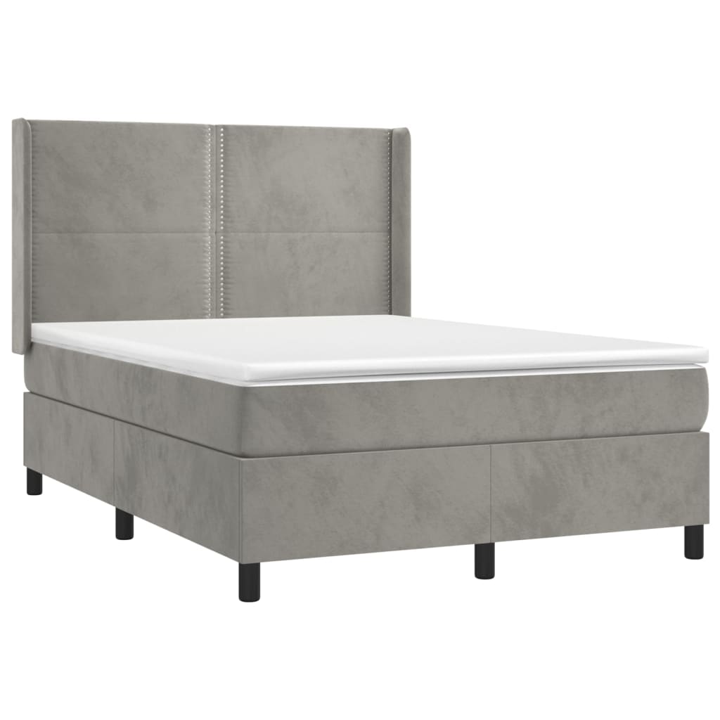 kontinentalseng med LED-lys 140x190 cm velour lysegrå