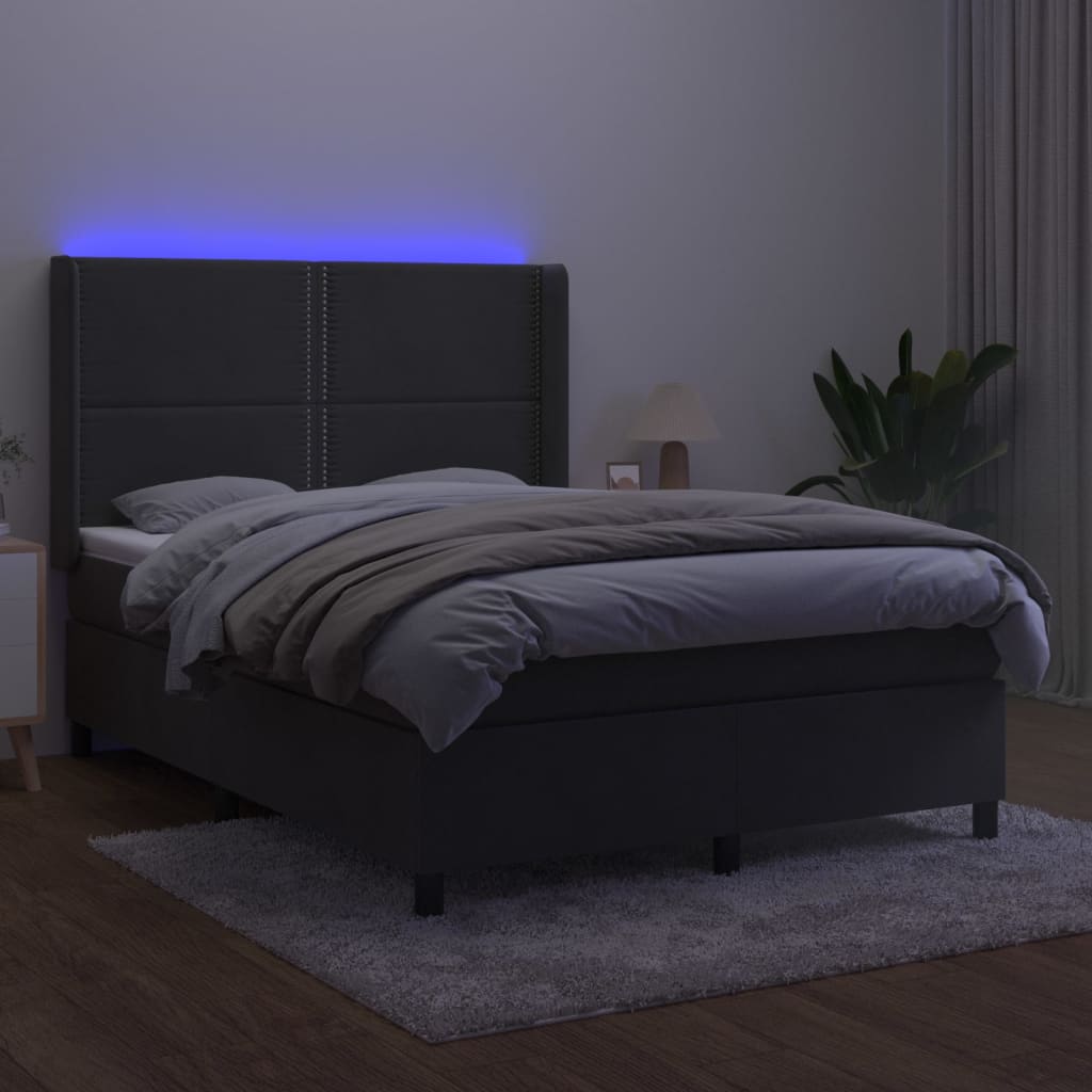 kontinentalseng med LED-lys 140x190 cm fløjl mørkegrå