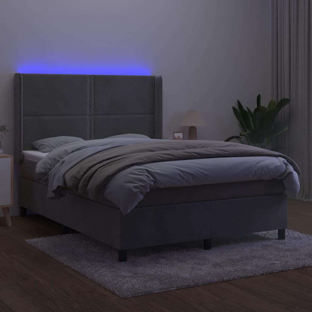 kontinentalseng med LED-lys 140x200 cm fløjl lysegrå