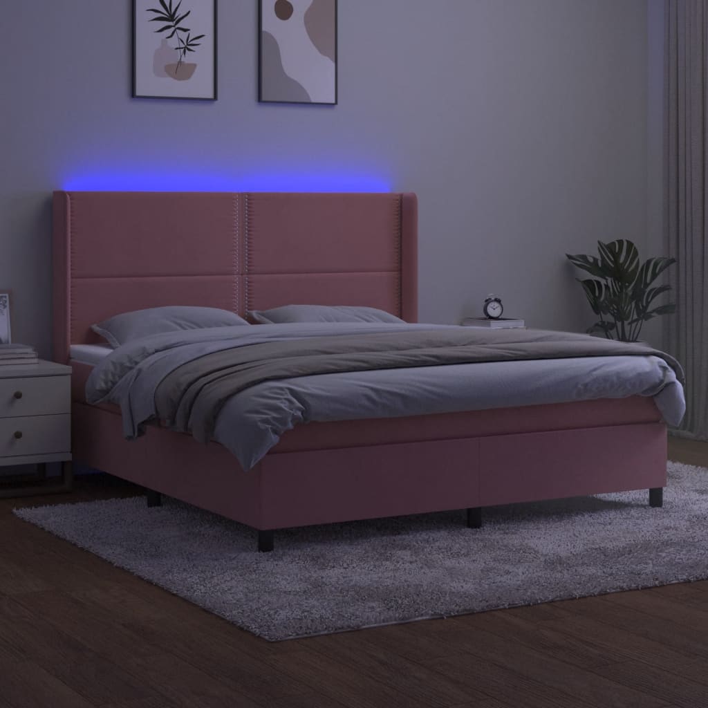 kontinentalseng med LED-lys 160x200 cm fløjl lyserød