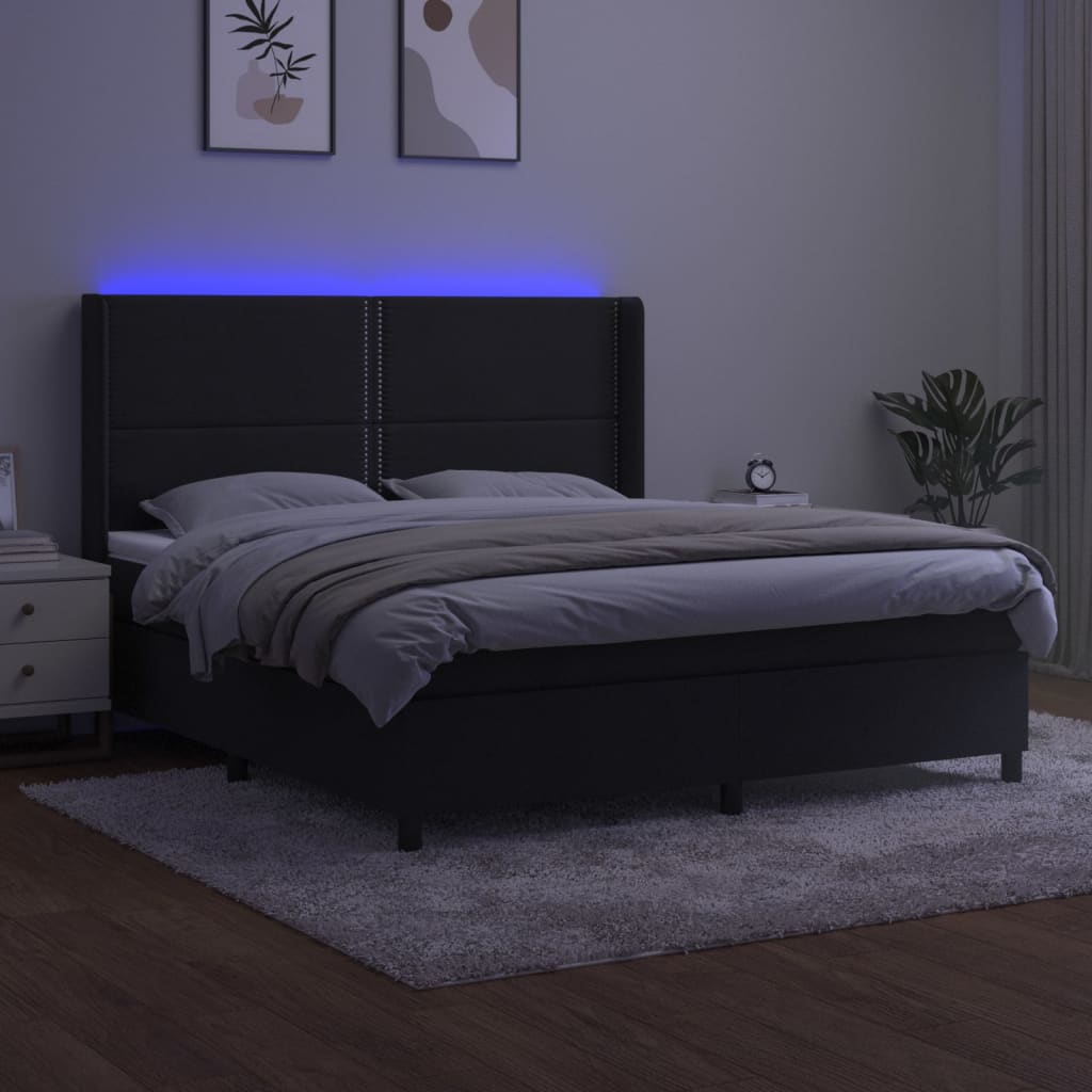 kontinentalseng med LED-lys 180x200 cm fløjl sort