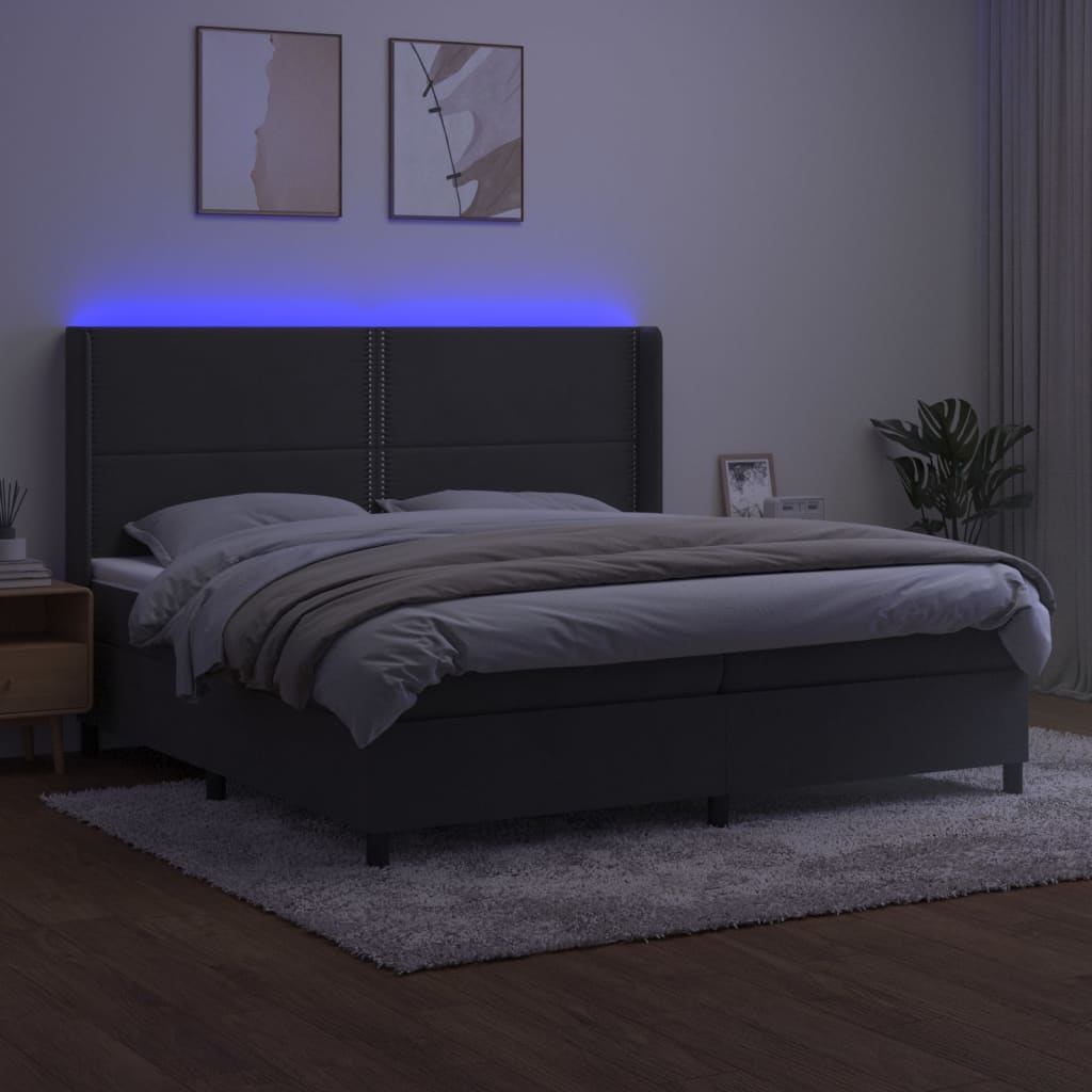 kontinentalseng med LED-lys 200x200 cm fløjl mørkegrå