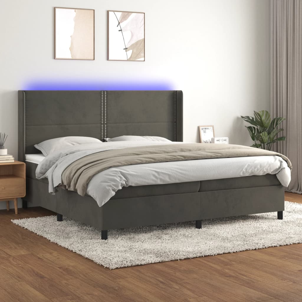 kontinentalseng med LED-lys 200x200 cm fløjl mørkegrå
