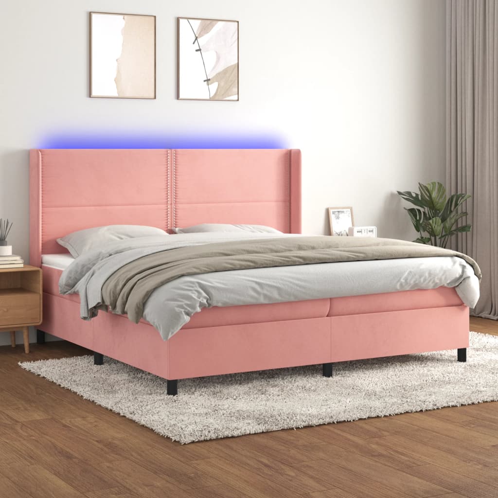 kontinentalseng med LED-lys 200x200 cm fløjl lyserød
