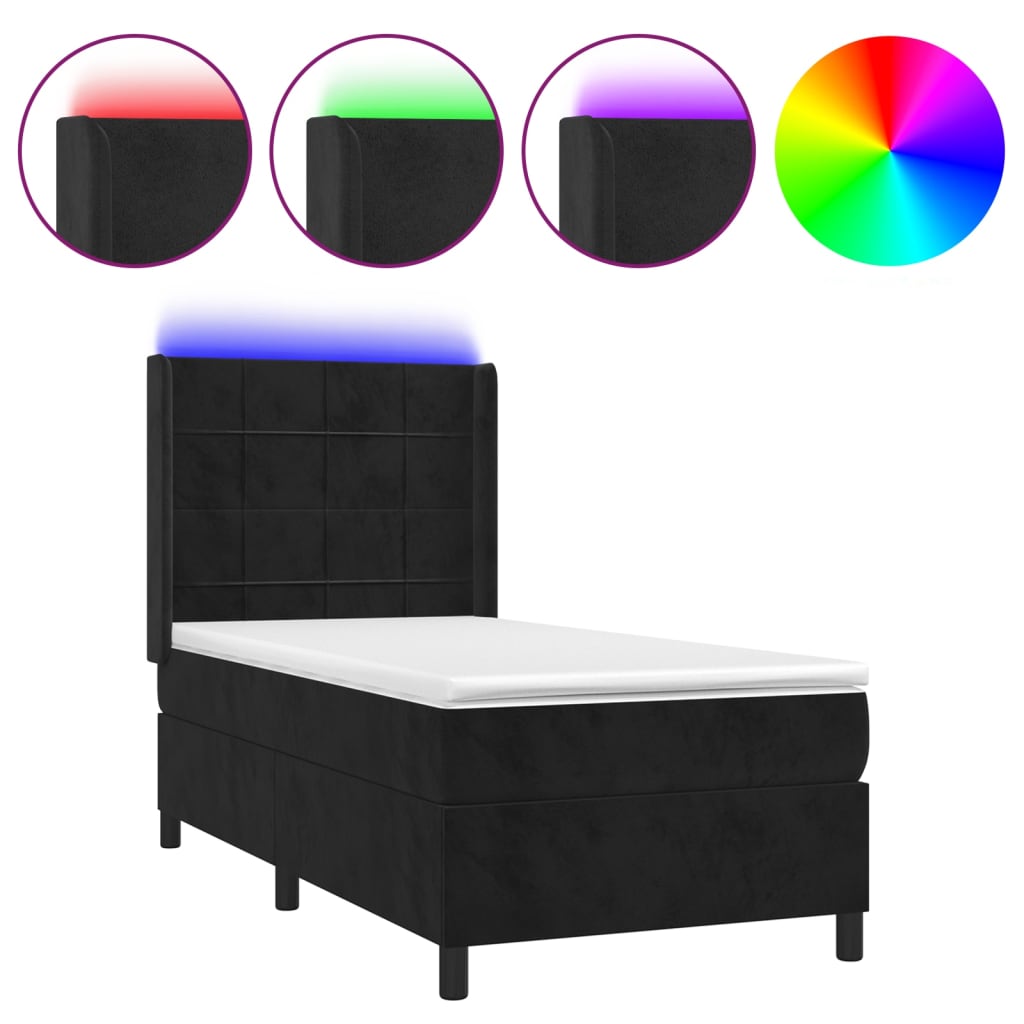 kontinentalseng med LED-lys 80x200 cm velour sort