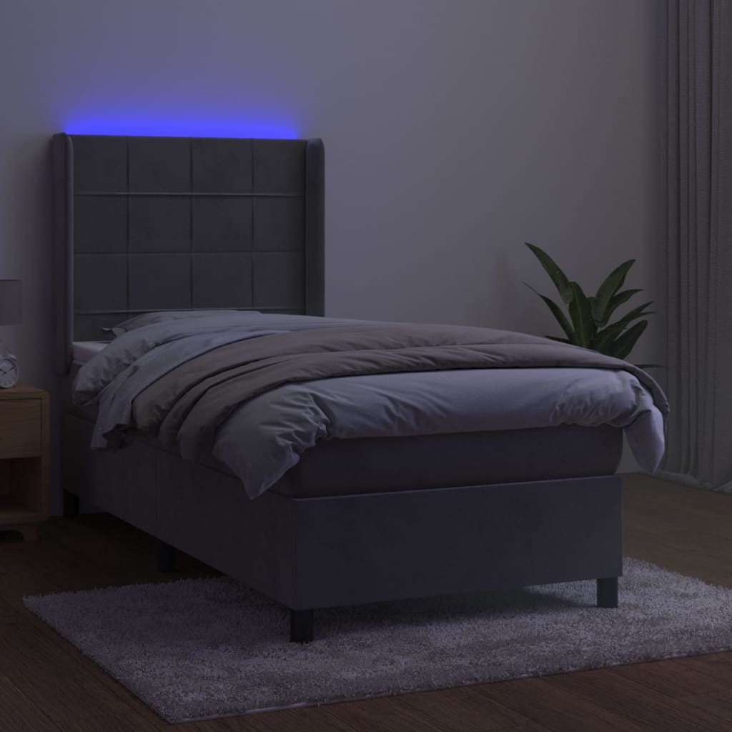 kontinentalseng med LED-lys 90x190 cm fløjl lysegrå