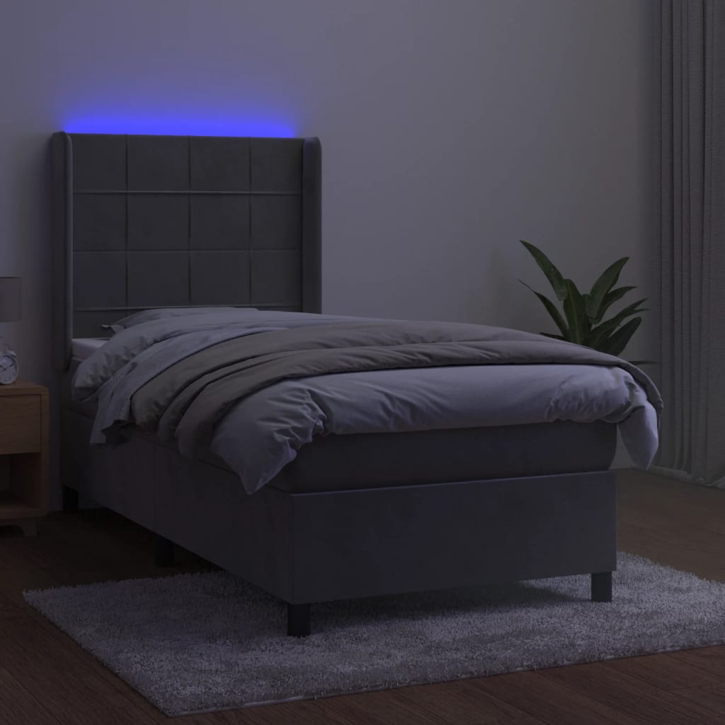 kontinentalseng med LED-lys 90x200 cm fløjl lysegrå