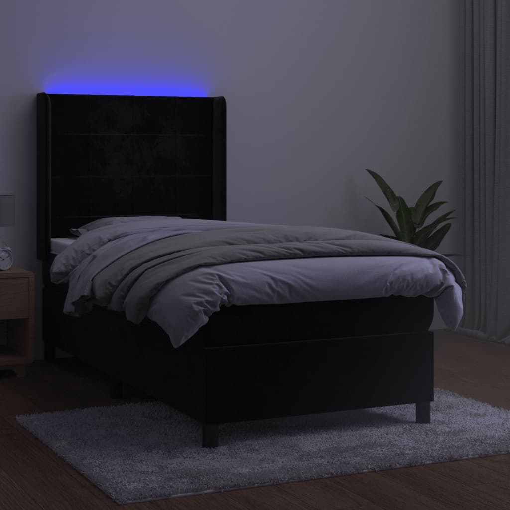 kontinentalseng med LED-lys 90x200 cm fløjl sort