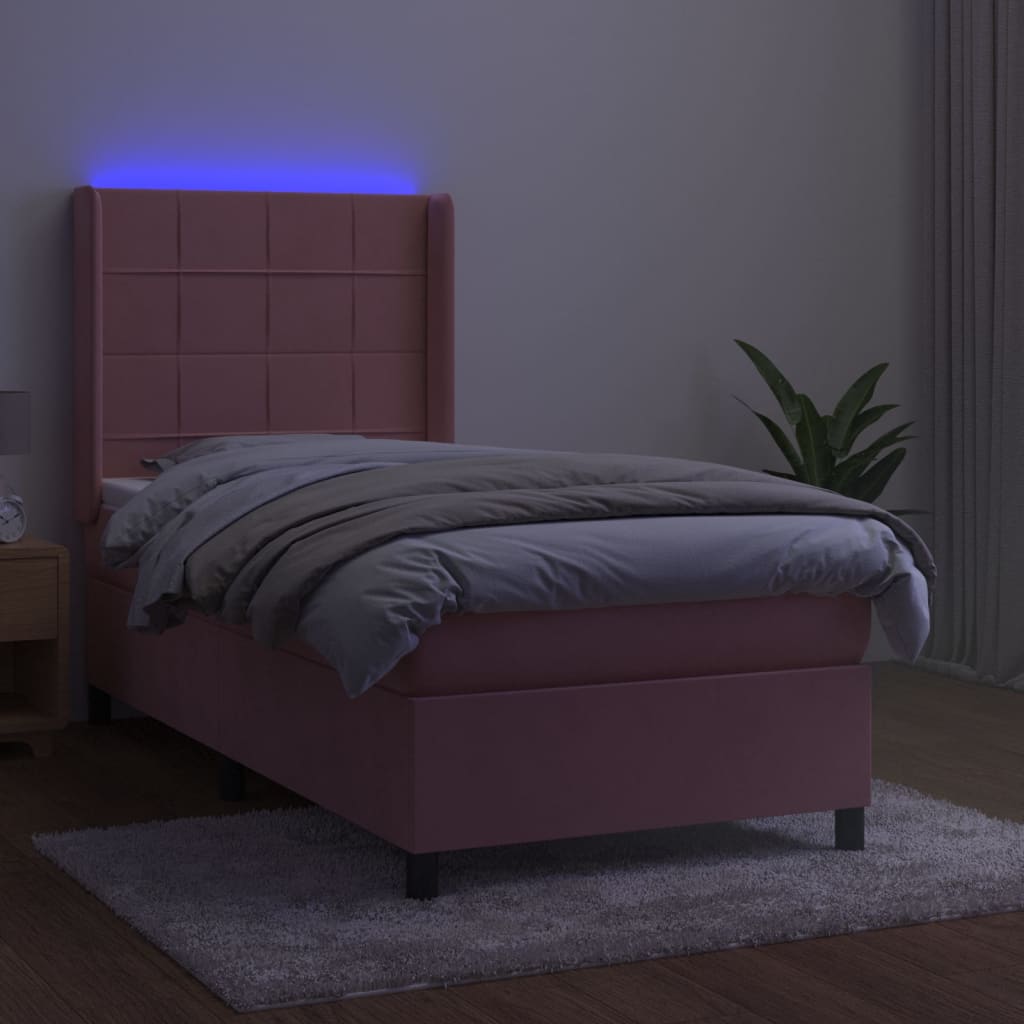 kontinentalseng med LED-lys 90x200 cm fløjl lyserød
