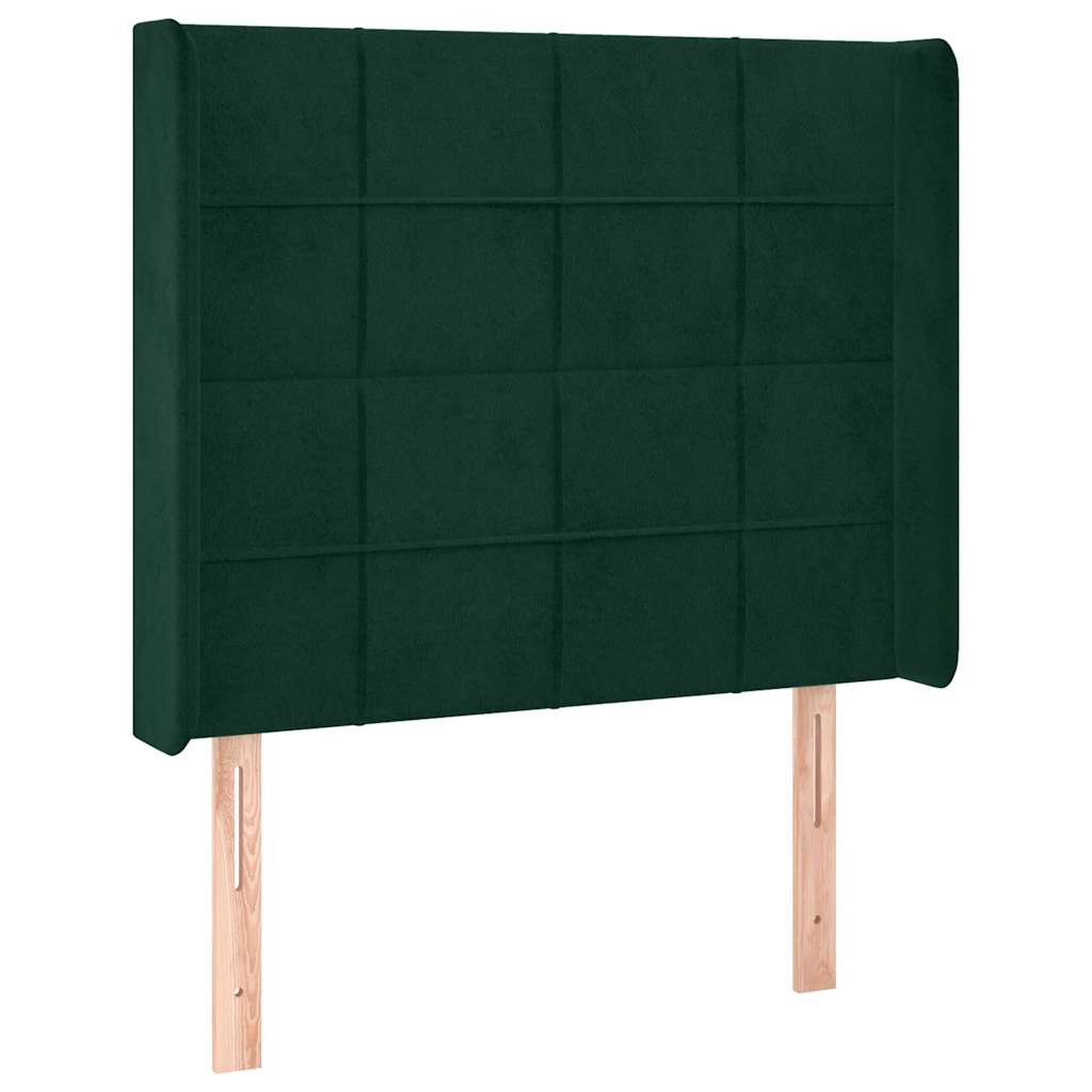 kontinentalseng med LED-lys 100x200 cm fløjl mørkegrøn