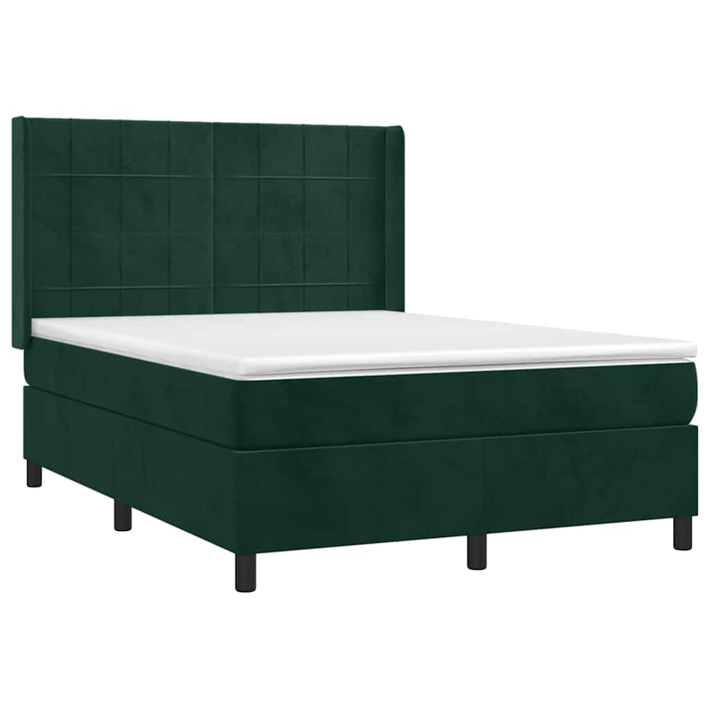 kontinentalseng med LED-lys 140x190 cm fløjl mørkegrøn