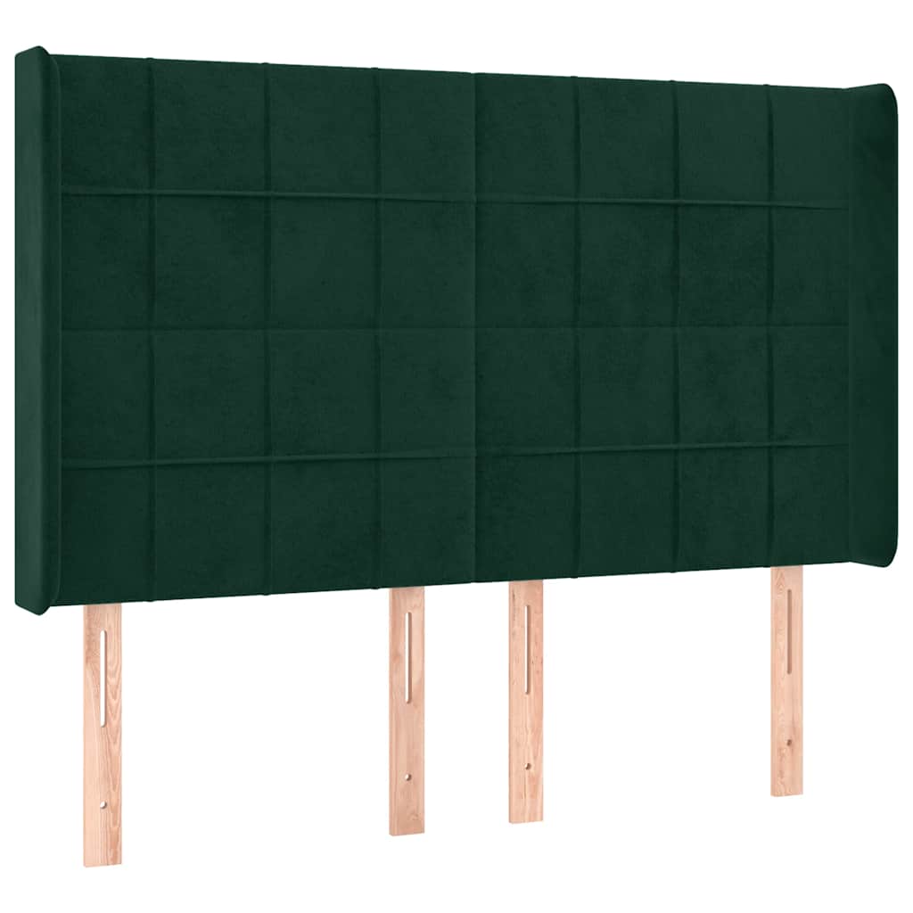 kontinentalseng med LED-lys 140x190 cm fløjl mørkegrøn