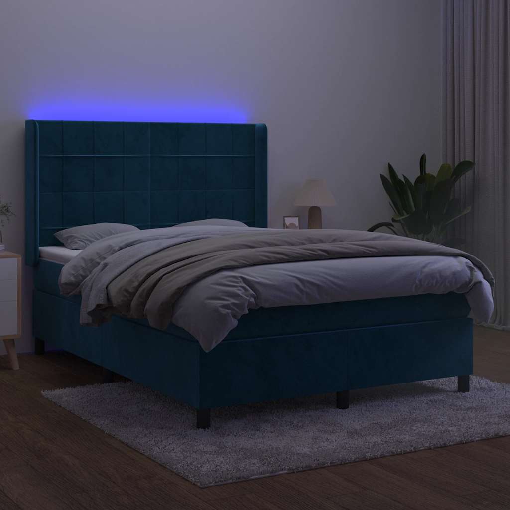 kontinentalseng med LED-lys 140x190 cm fløjl mørkeblå