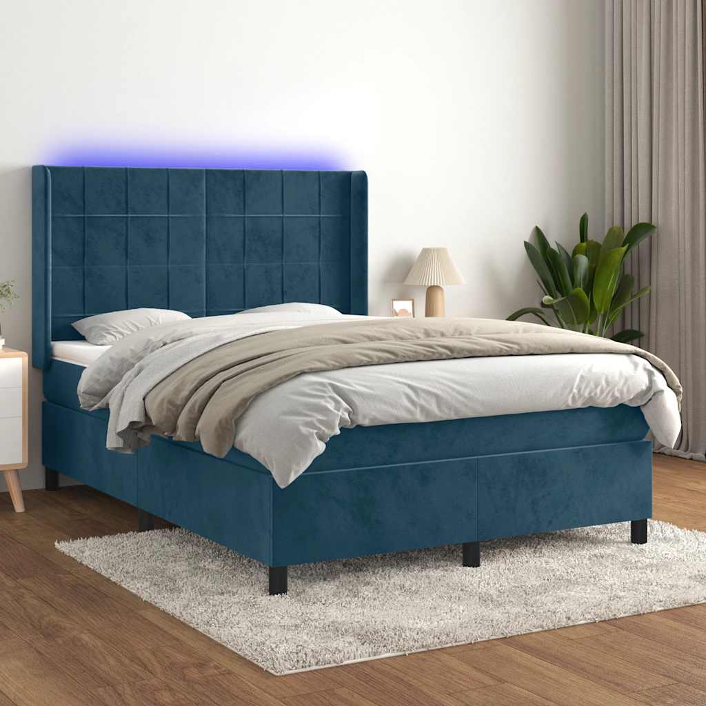 kontinentalseng med LED-lys 140x190 cm fløjl mørkeblå