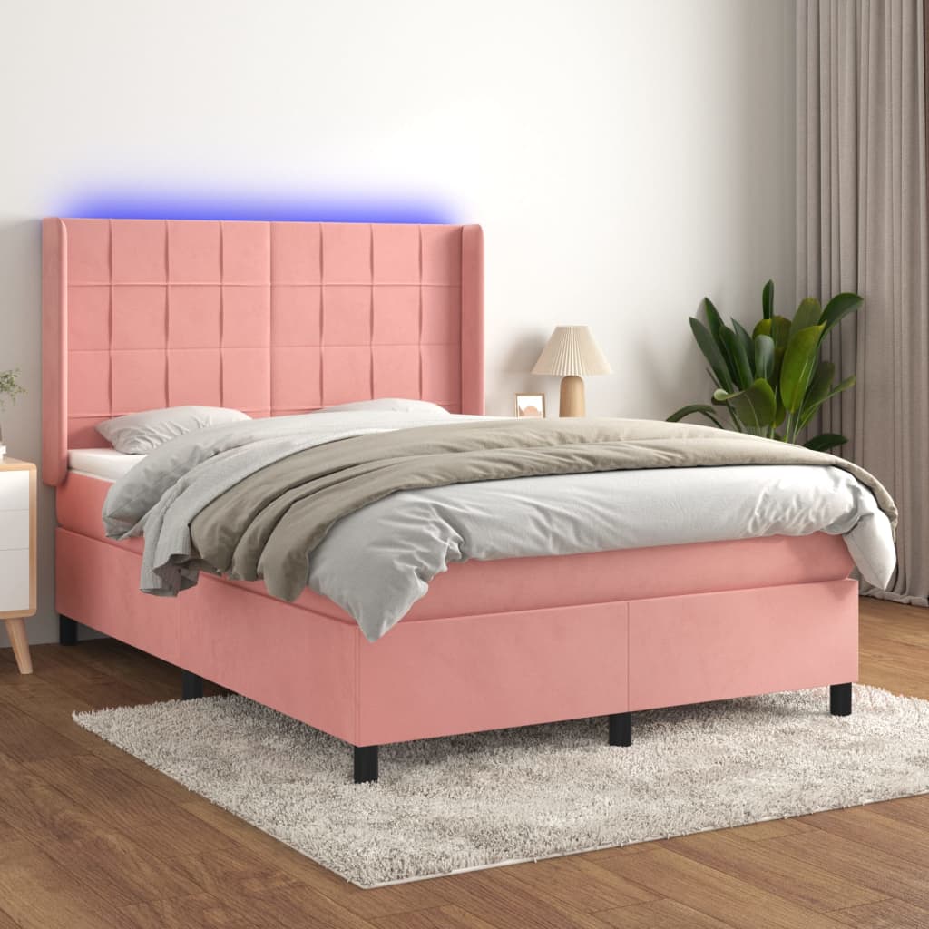 kontinentalseng med LED-lys 140x190 cm fløjl lyserød