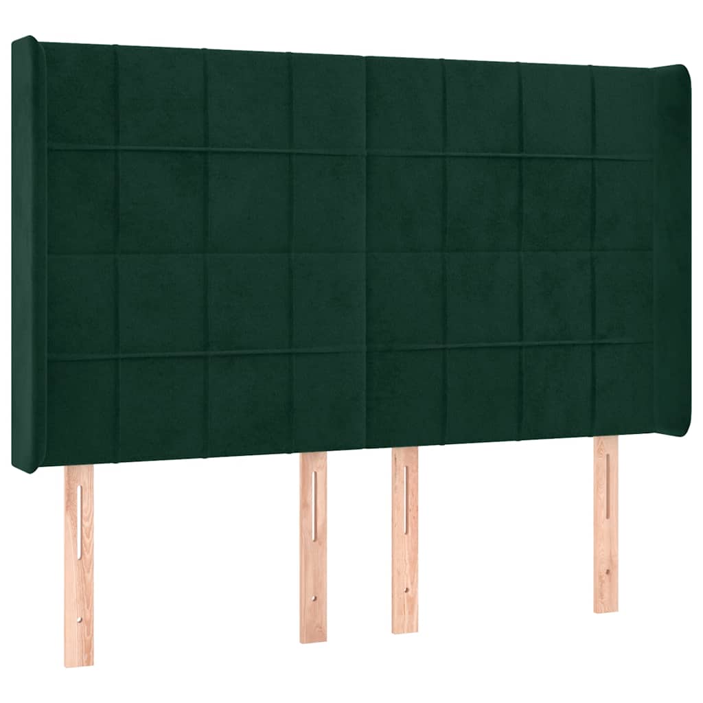 kontinentalseng med LED-lys 140x200 cm fløjl mørkegrøn