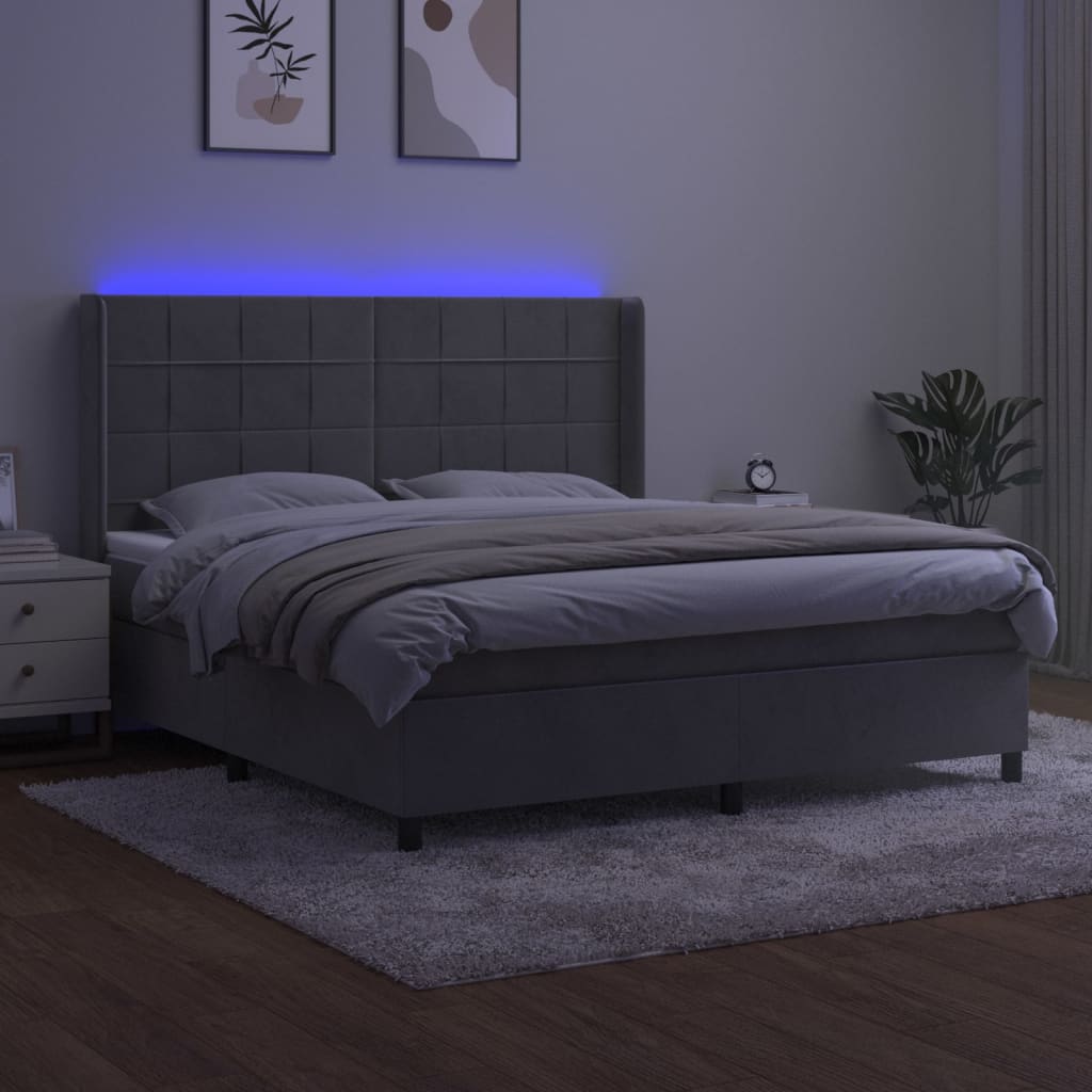 kontinentalseng med LED-lys 160x200 cm fløjl lysegrå