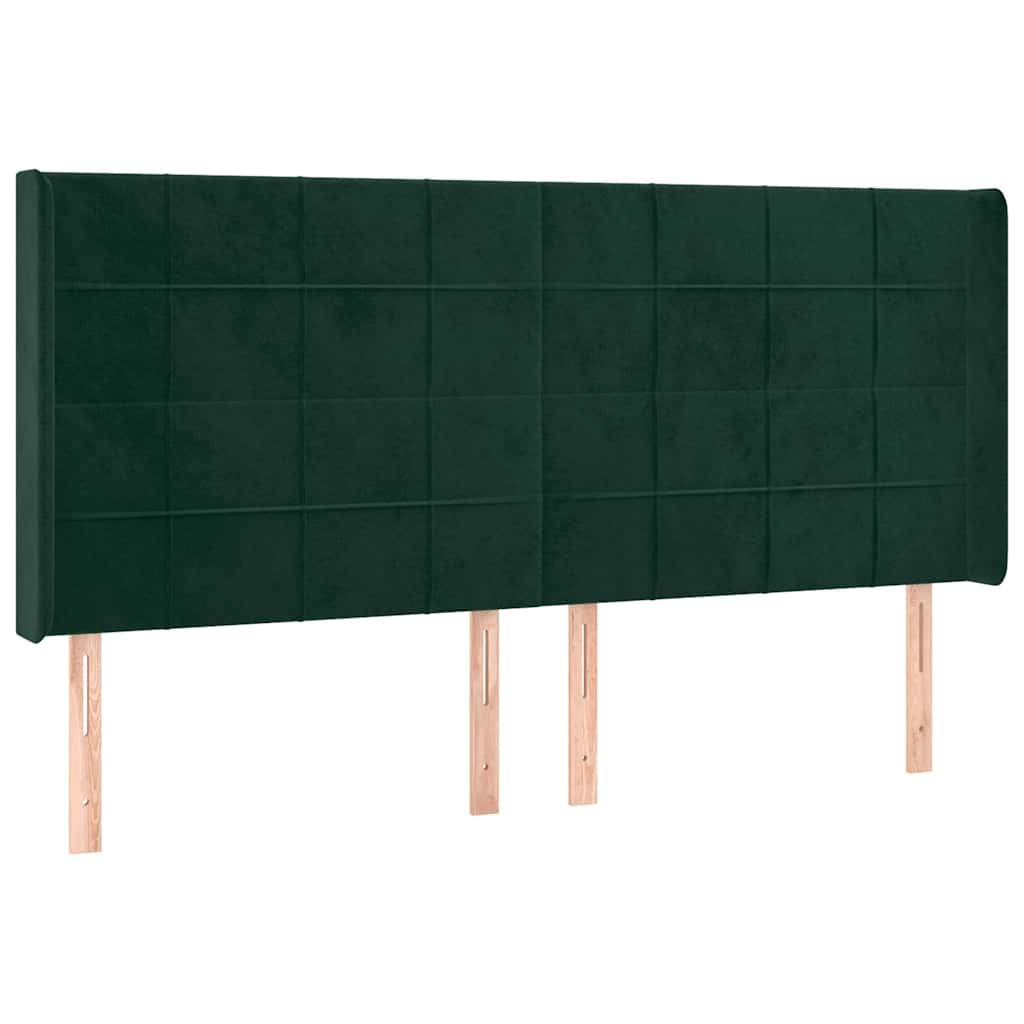 kontinentalseng med LED-lys 160x200 cm fløjl mørkegrøn