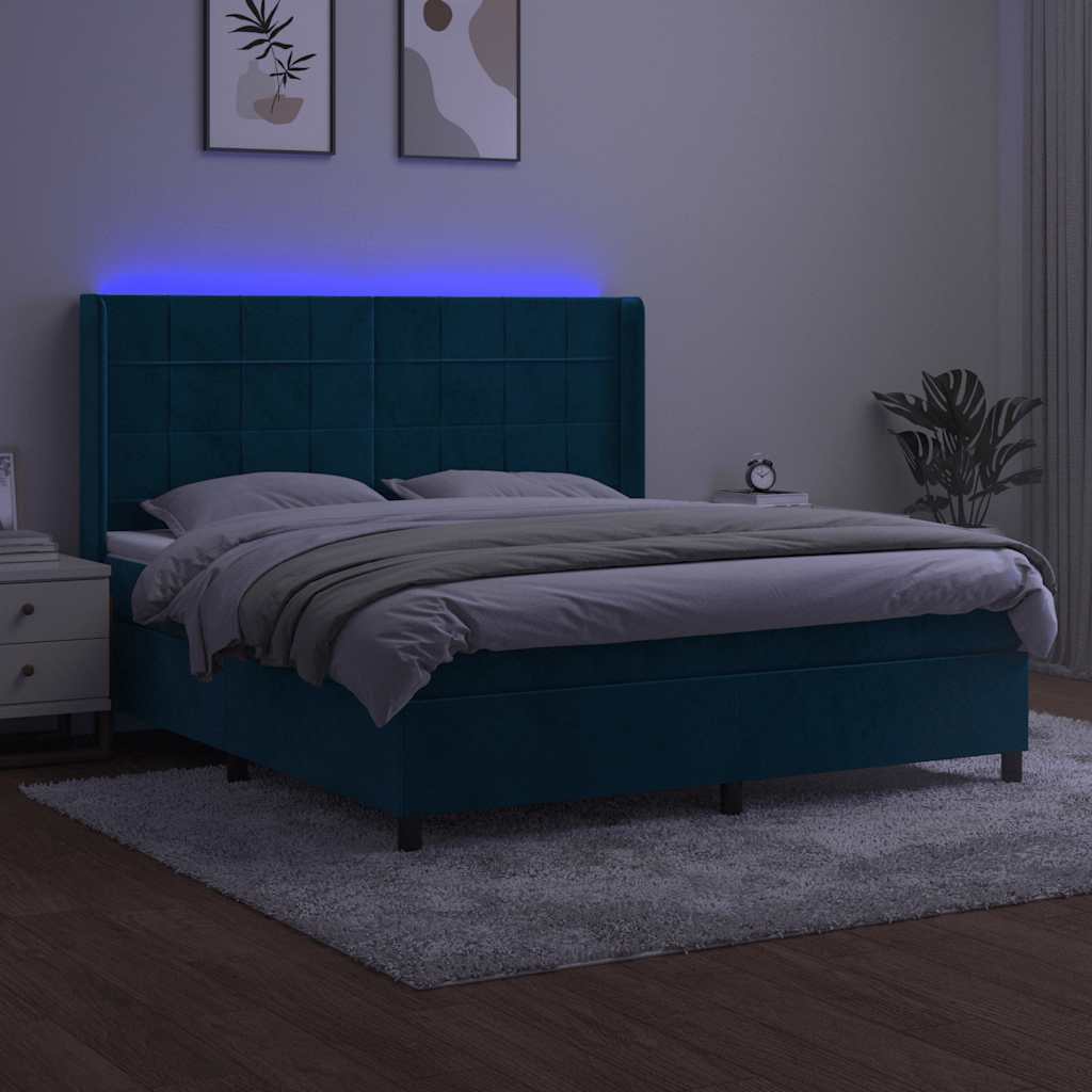 kontinentalseng med LED-lys 180x200 cm fløjl mørkeblå
