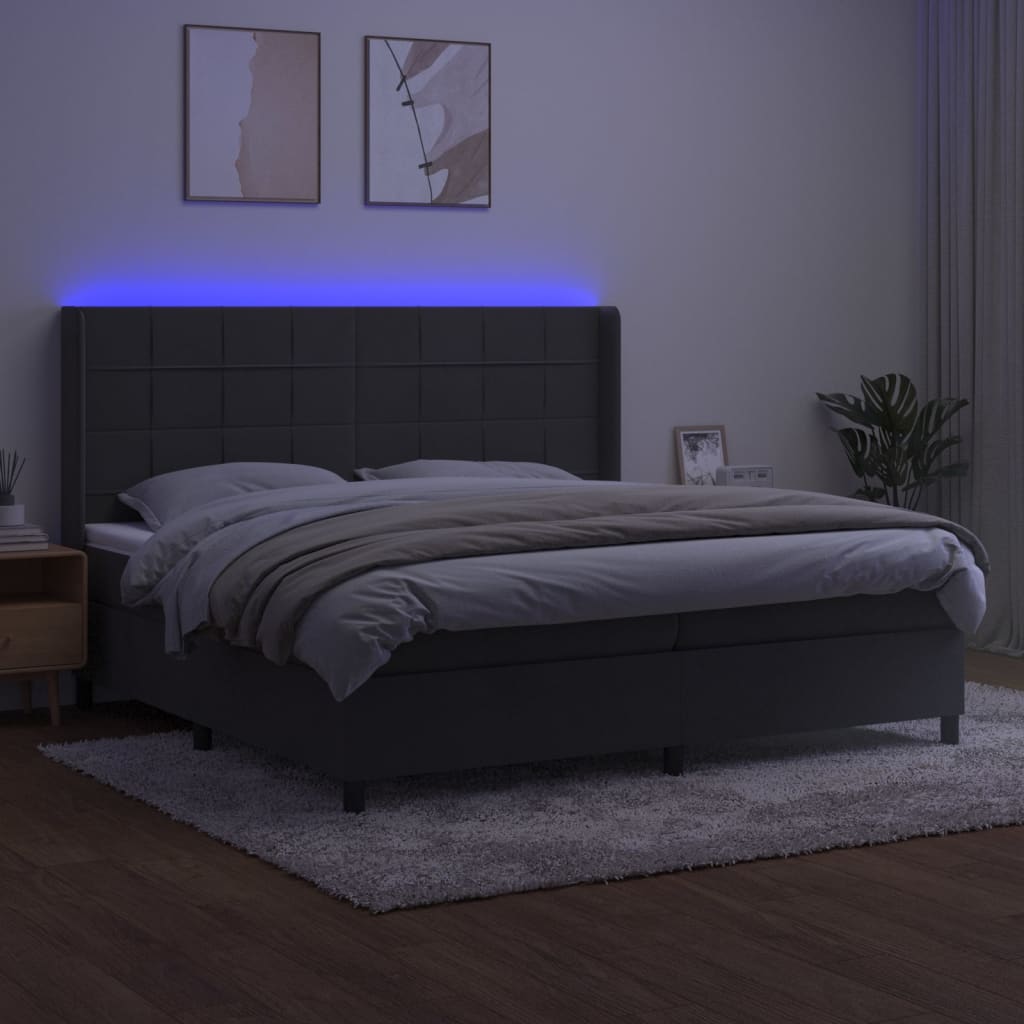 kontinentalseng med LED-lys 200x200 cm fløjl mørkegrå