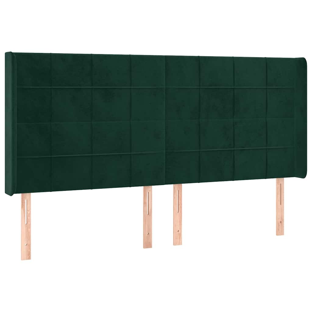 kontinentalseng med LED-lys 200x200 cm fløjl mørkegrøn
