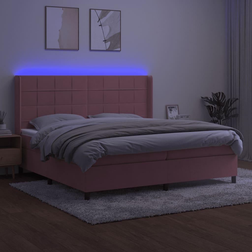 kontinentalseng med LED-lys 200x200 cm fløjl lyserød