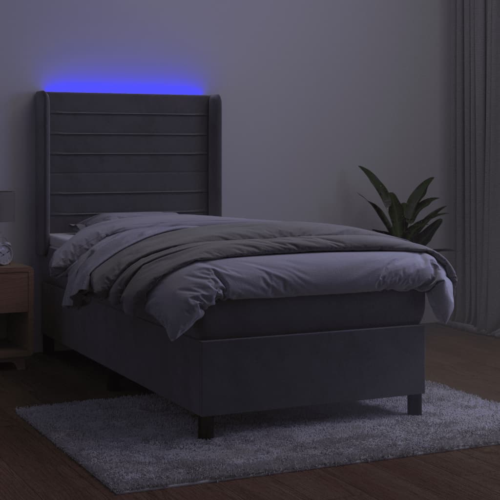 kontinentalseng med LED-lys 80x200 cm velour lysegrå