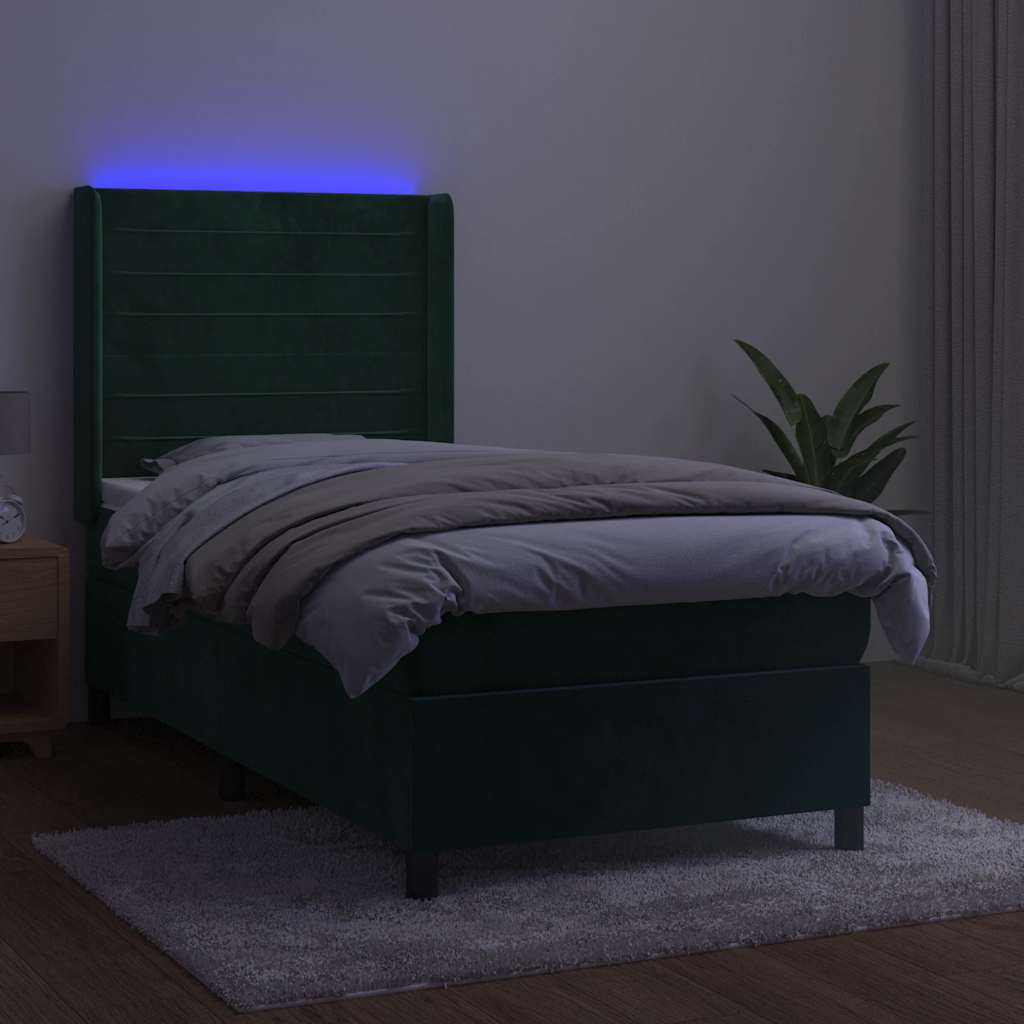 kontinentalseng med LED-lys 80x200 cm velour mørkegrøn