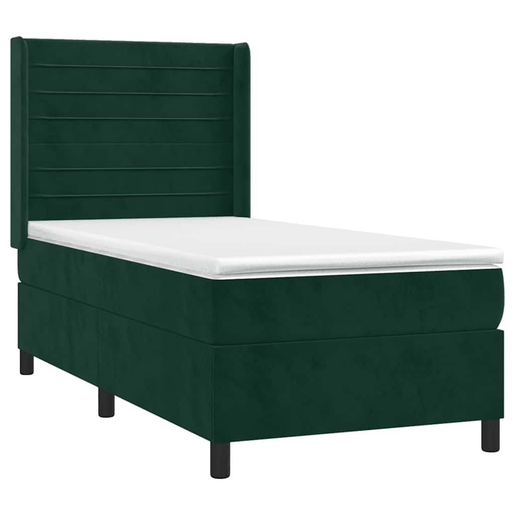 kontinentalseng med LED-lys 80x200 cm velour mørkegrøn