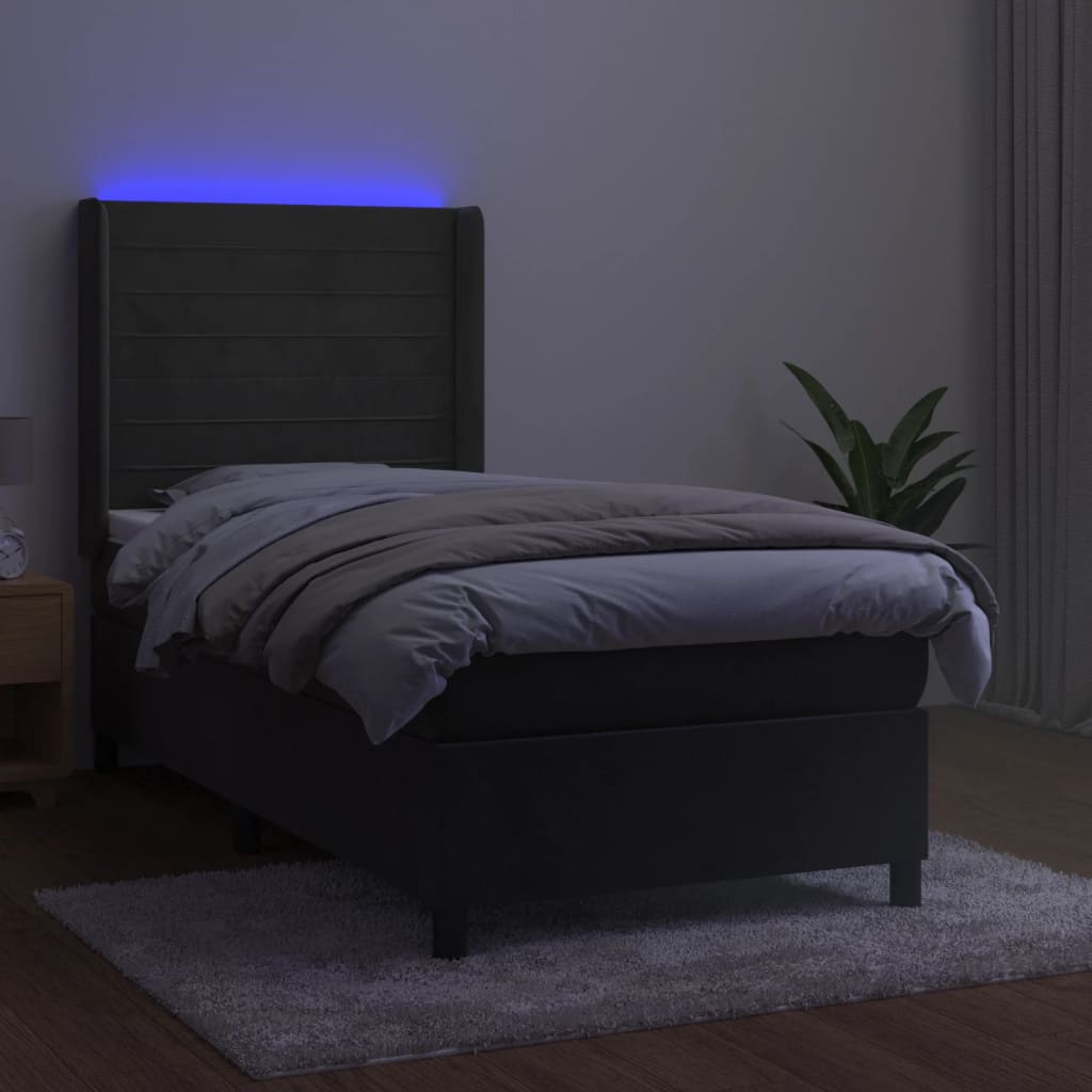 kontinentalseng med LED-lys 90x190 cm fløjl mørkegrå