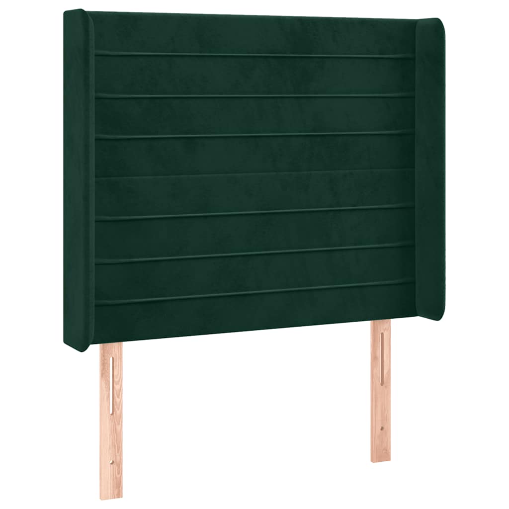 kontinentalseng med LED-lys 90x190 cm fløjl mørkegrøn