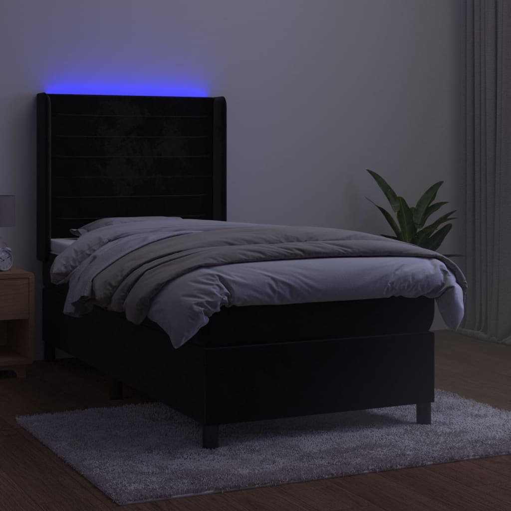 kontinentalseng med LED-lys 100x200 cm fløjl sort