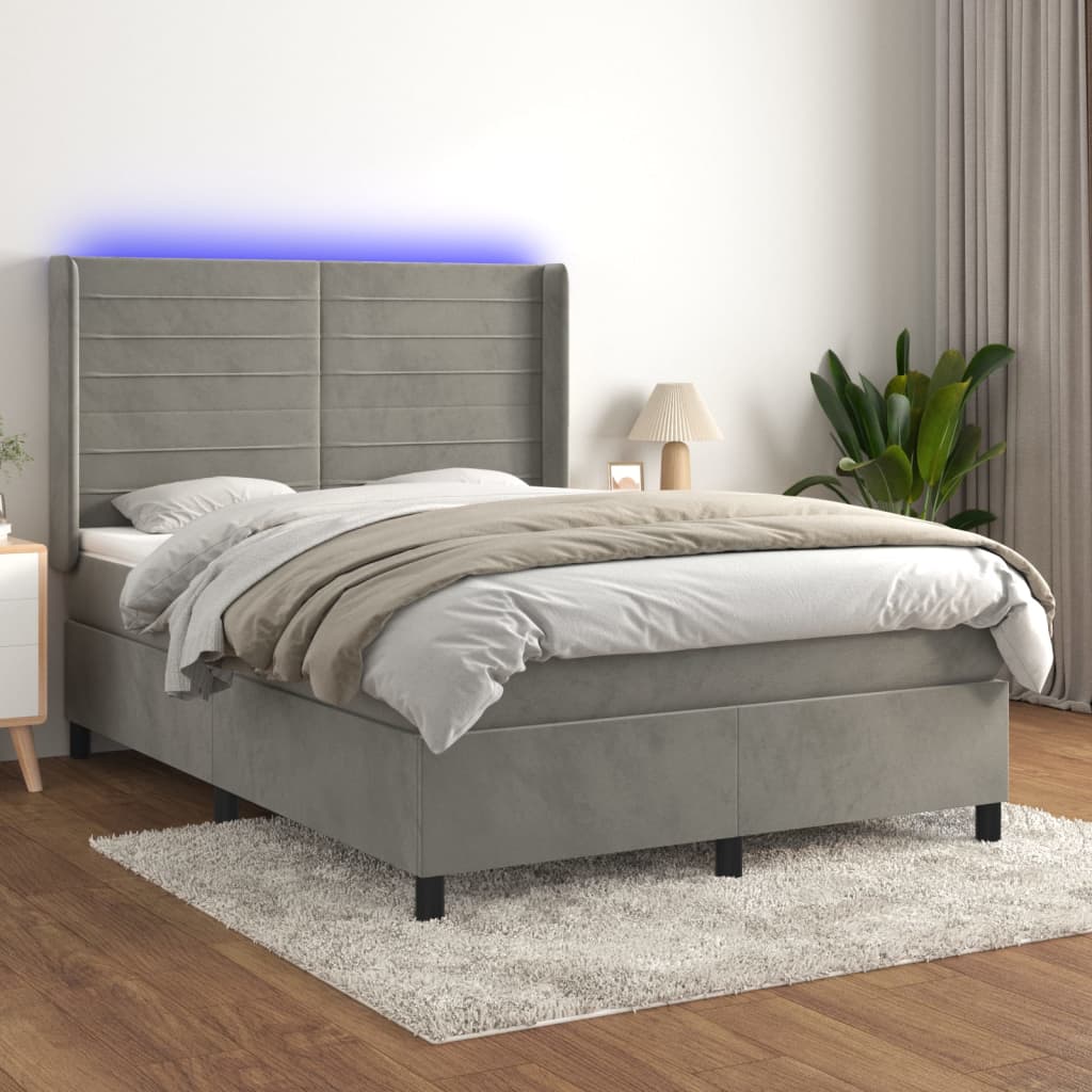 kontinentalseng med LED-lys 140x190 cm velour lysegrå