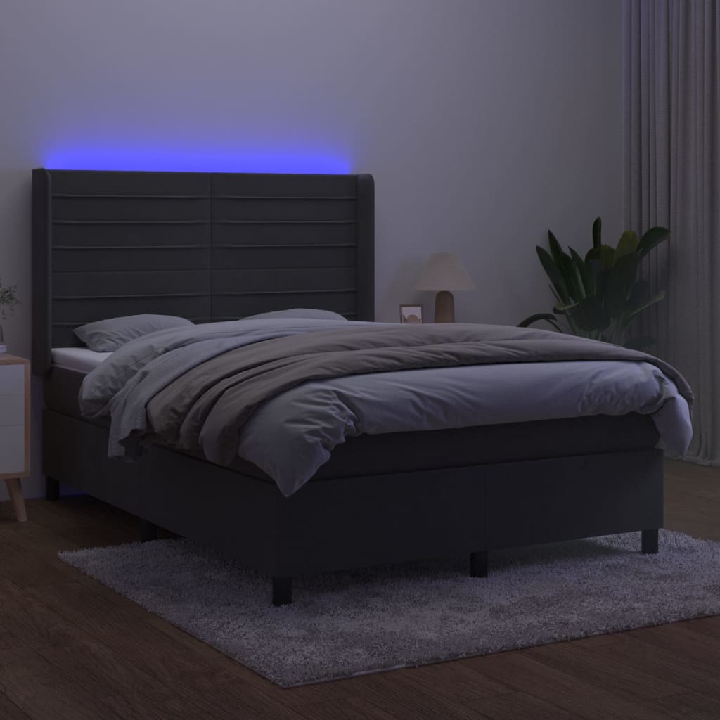 kontinentalseng med LED-lys 140x190 cm fløjl mørkegrå