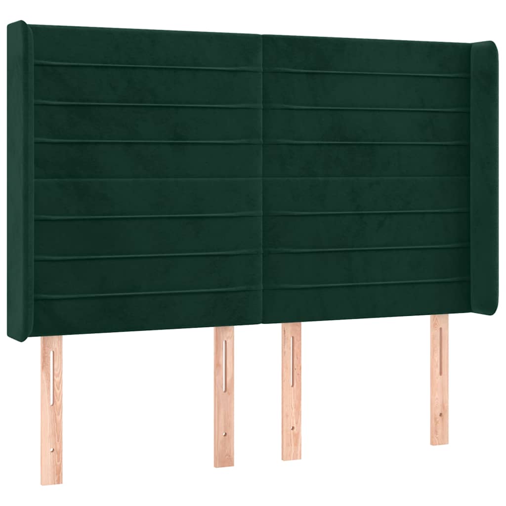 kontinentalseng med LED-lys 140x190 cm fløjl mørkegrøn