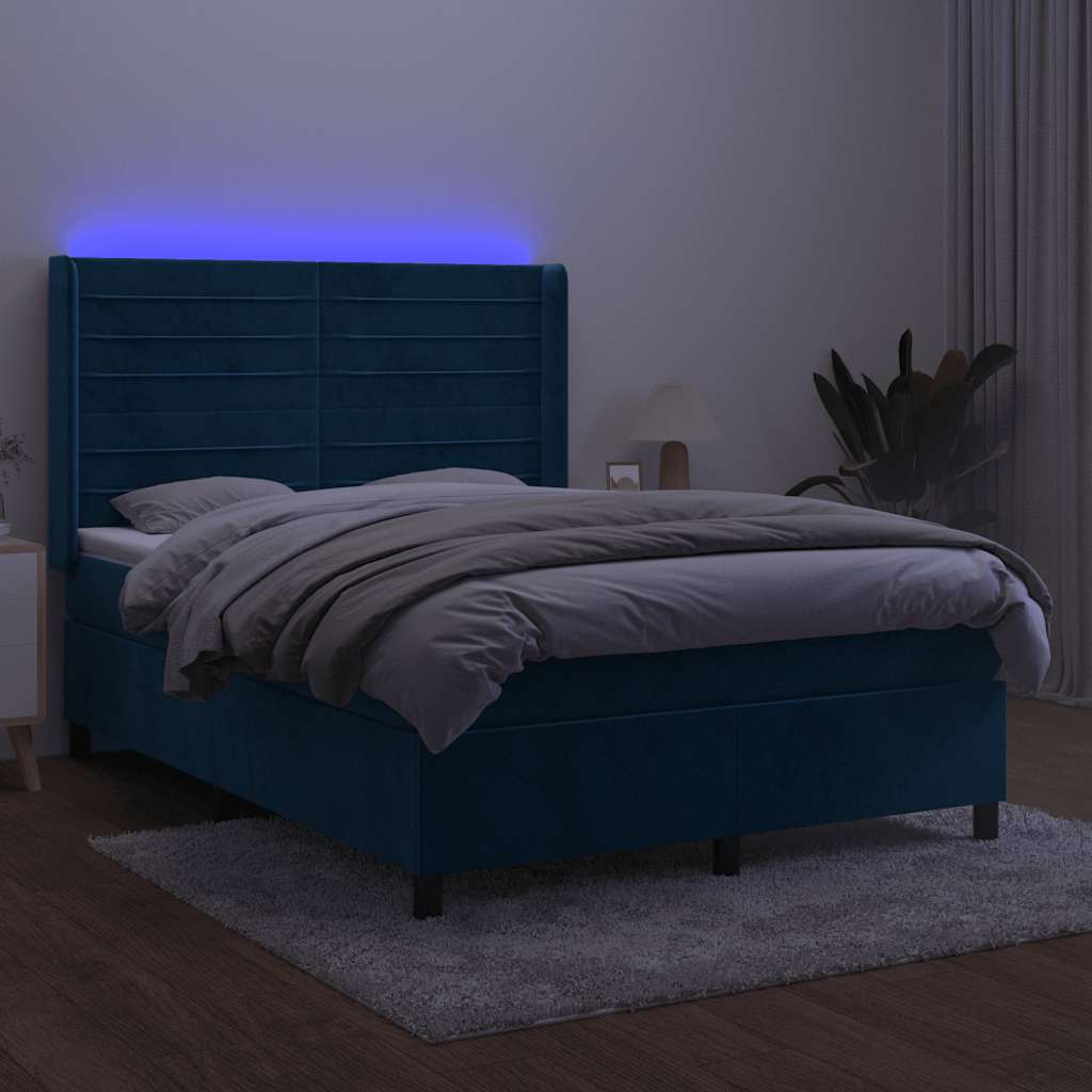 kontinentalseng med LED-lys 140x190 cm fløjl mørkeblå