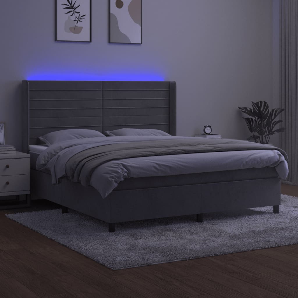 kontinentalseng med LED-lys 160x200 cm fløjl lysegrå