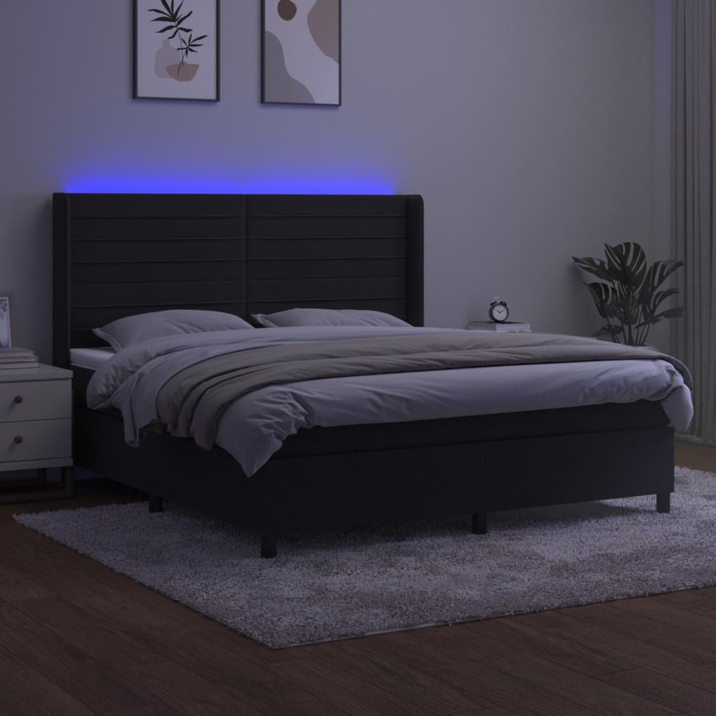 kontinentalseng med LED-lys 160x200 cm fløjl sort