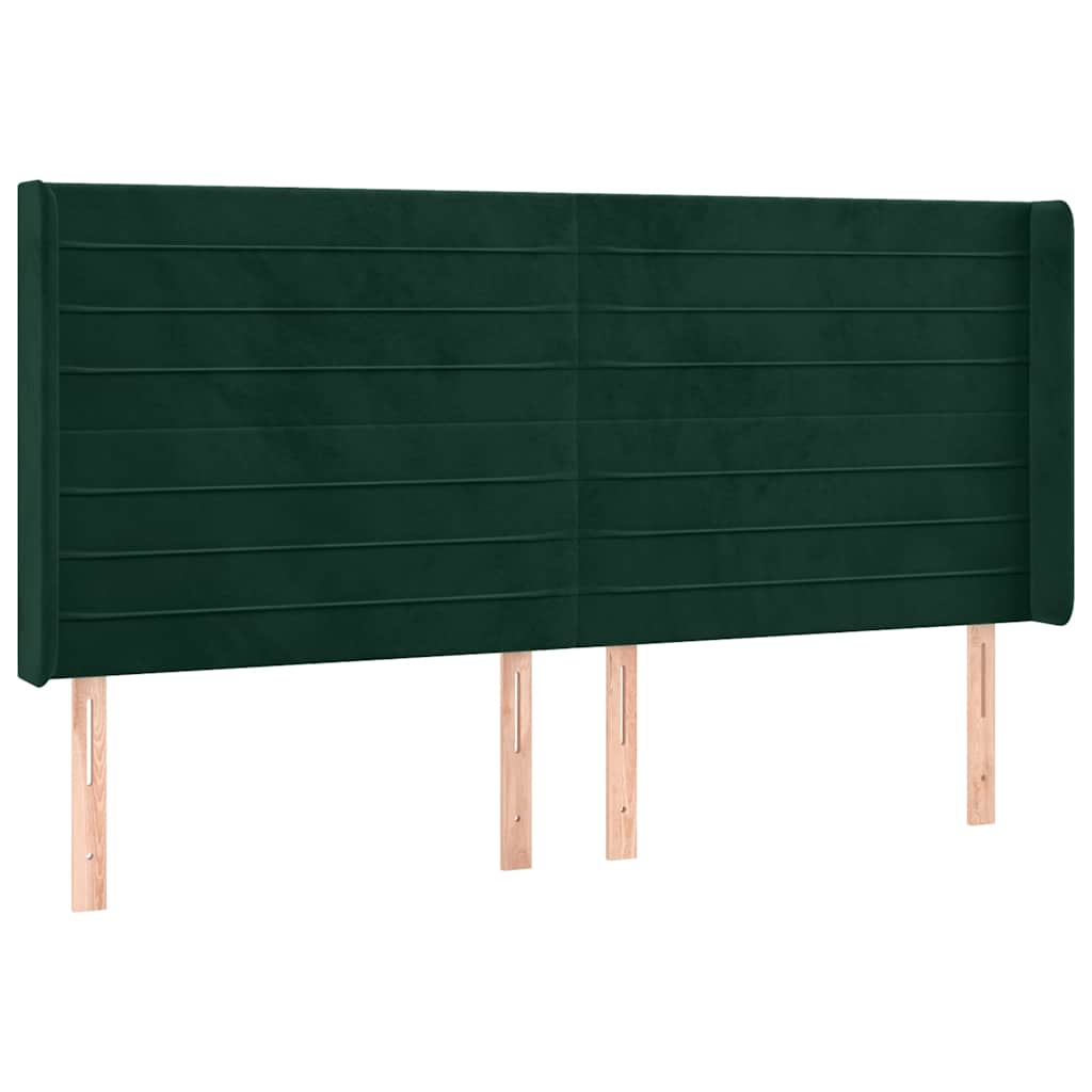 kontinentalseng med LED-lys 180x200 cm fløjl mørkegrøn