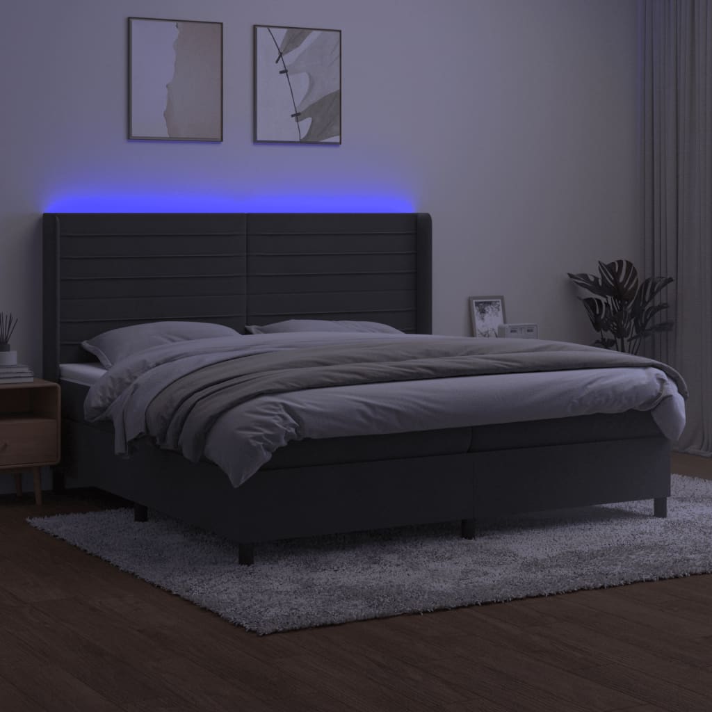 kontinentalseng med LED-lys 200x200 cm fløjl mørkegrå