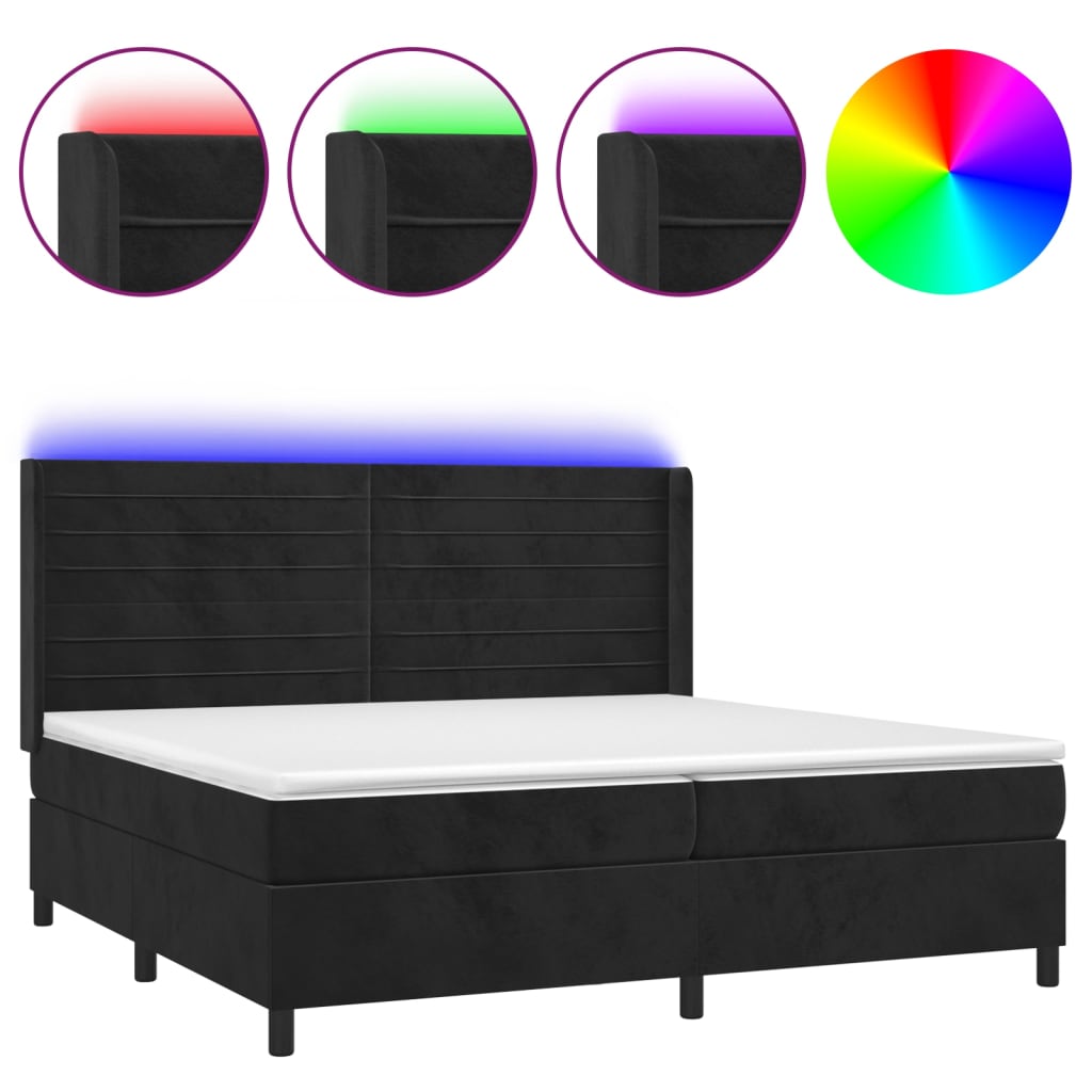 kontinentalseng med LED-lys 200x200 cm fløjl sort
