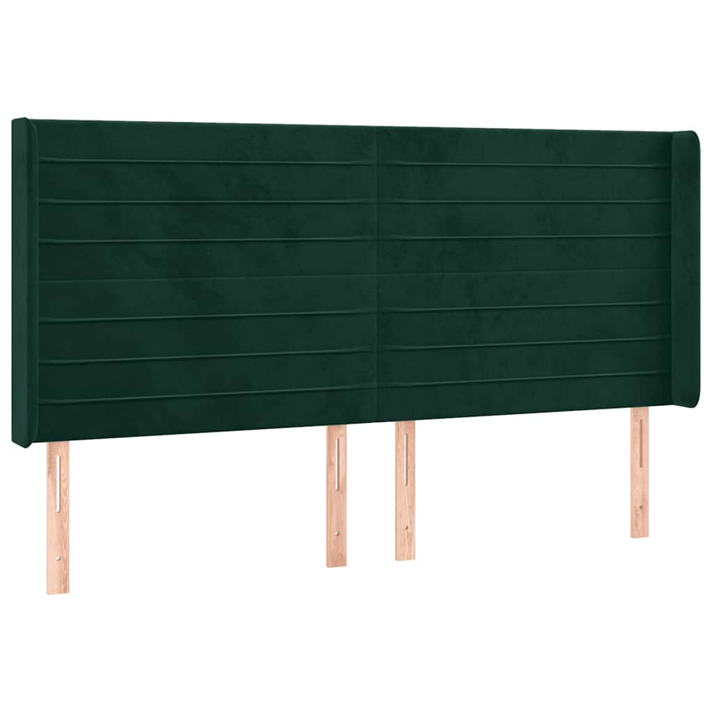 kontinentalseng med LED-lys 200x200 cm fløjl mørkegrøn