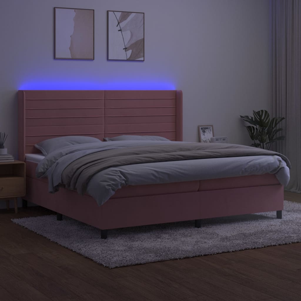kontinentalseng med LED-lys 200x200 cm fløjl lyserød