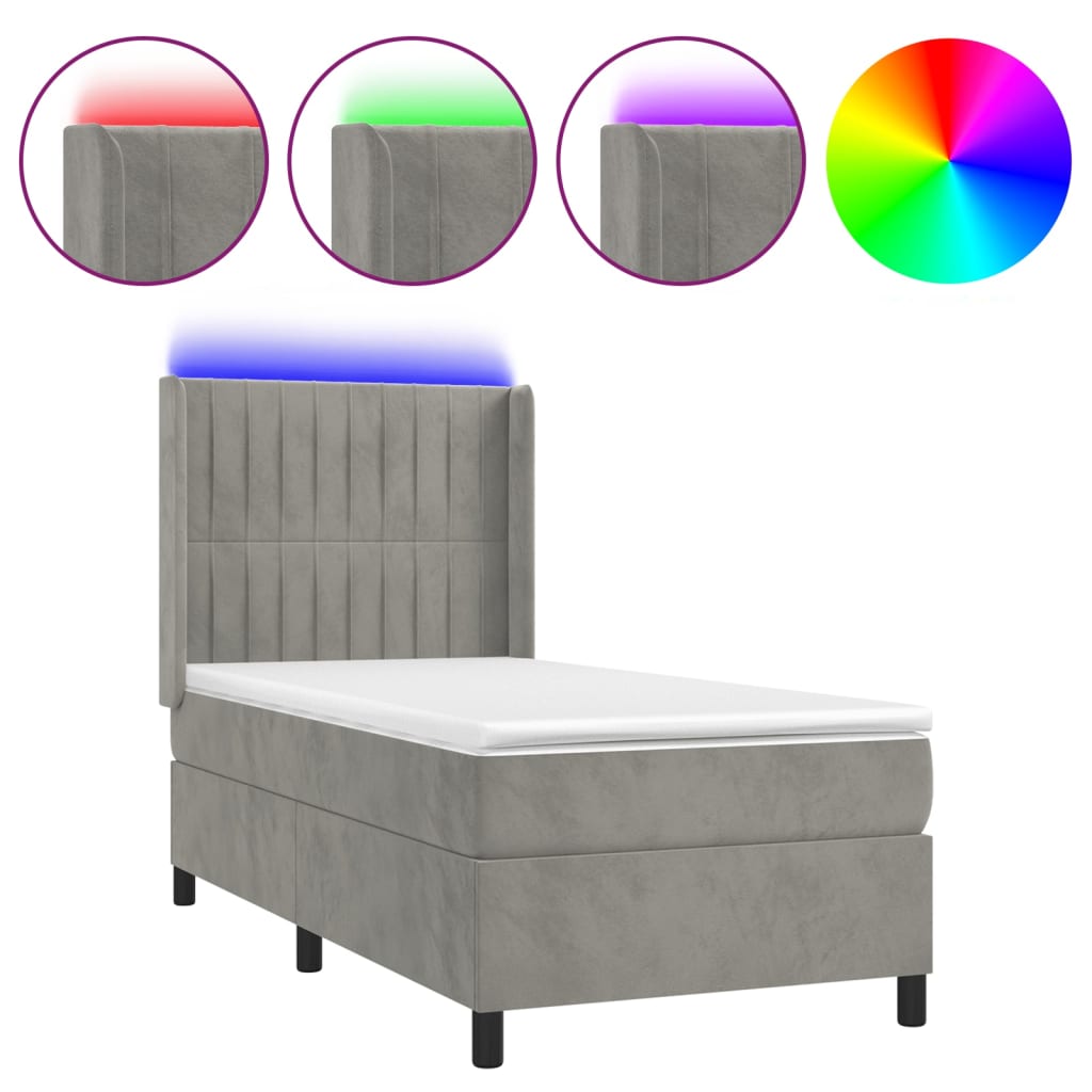kontinentalseng med LED-lys 80x200 cm velour lysegrå
