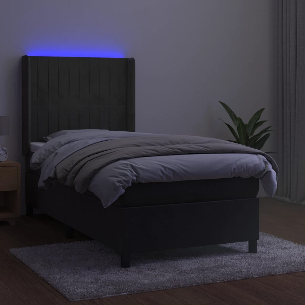 kontinentalseng med LED-lys 80x200 cm velour mørkegrå